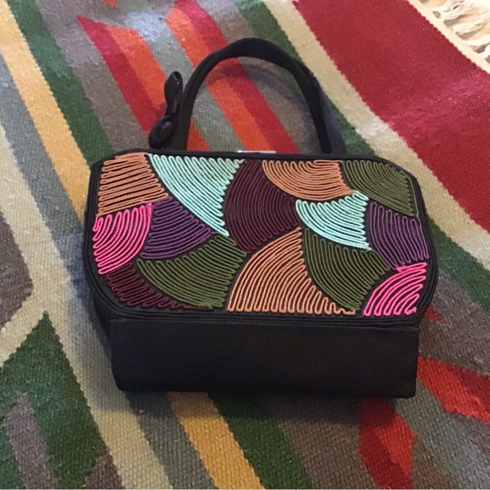 Black and Pink Clutch with Artistic Pattern